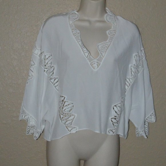 $380 Sz 38 4 IRO Witty White Lace Cropped Dolman Sleeve Blouse - Picture 1 of 7